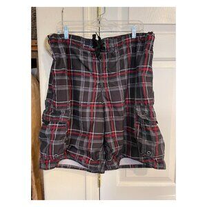 OP Plaid LG L Mens Swim Suit Shorts Trunks Black Red White Ocean Sea Summer